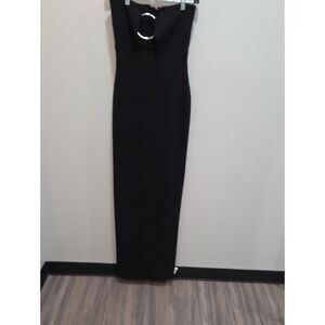 Solace London Black Strapless Maxi Dress with Silver Ring